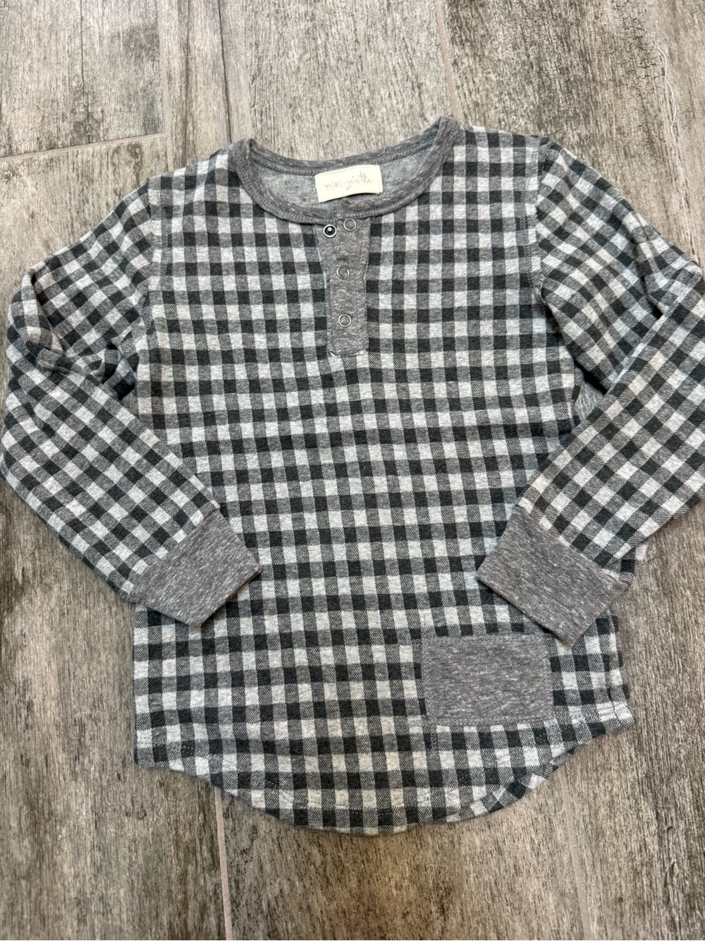 Miki Miette Toddler Plaid Henley Shirt - 4T